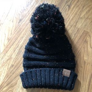 CC Pom beanie. Black with colorful confetti.